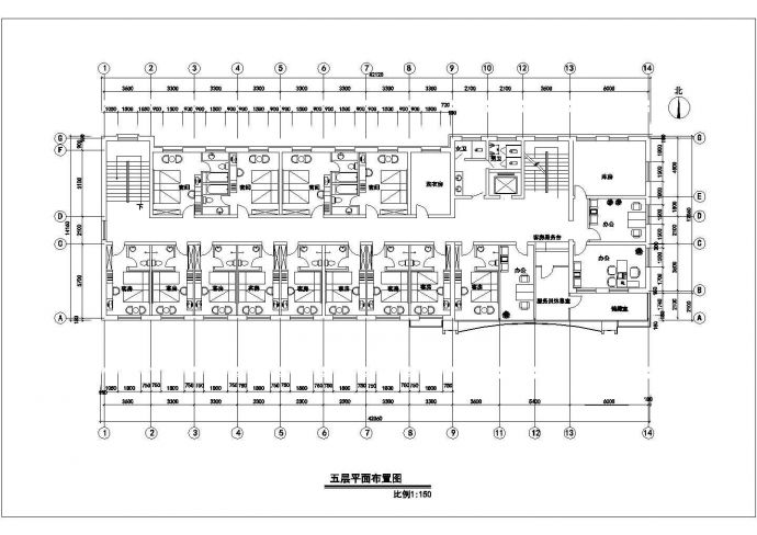 湘潭市某商业街高层商务大酒店客房层局部平面装修设计CAD图纸_图1