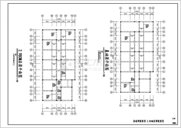 某城市建筑面积990多平米四层砖混结构单身公寓楼建筑、结构CAD图纸（含基础平面及大样图）-图一