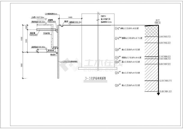 某工程钢板桩基坑支护设计cad全套施工图-图二