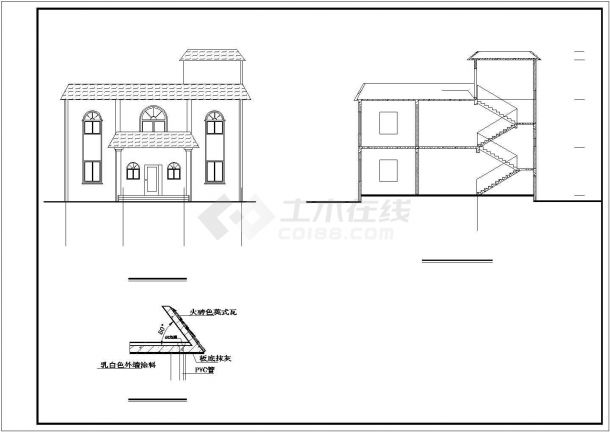 安康市某新型农村2层砖混结构独栋别墅全套建筑设计CAD图纸-图二