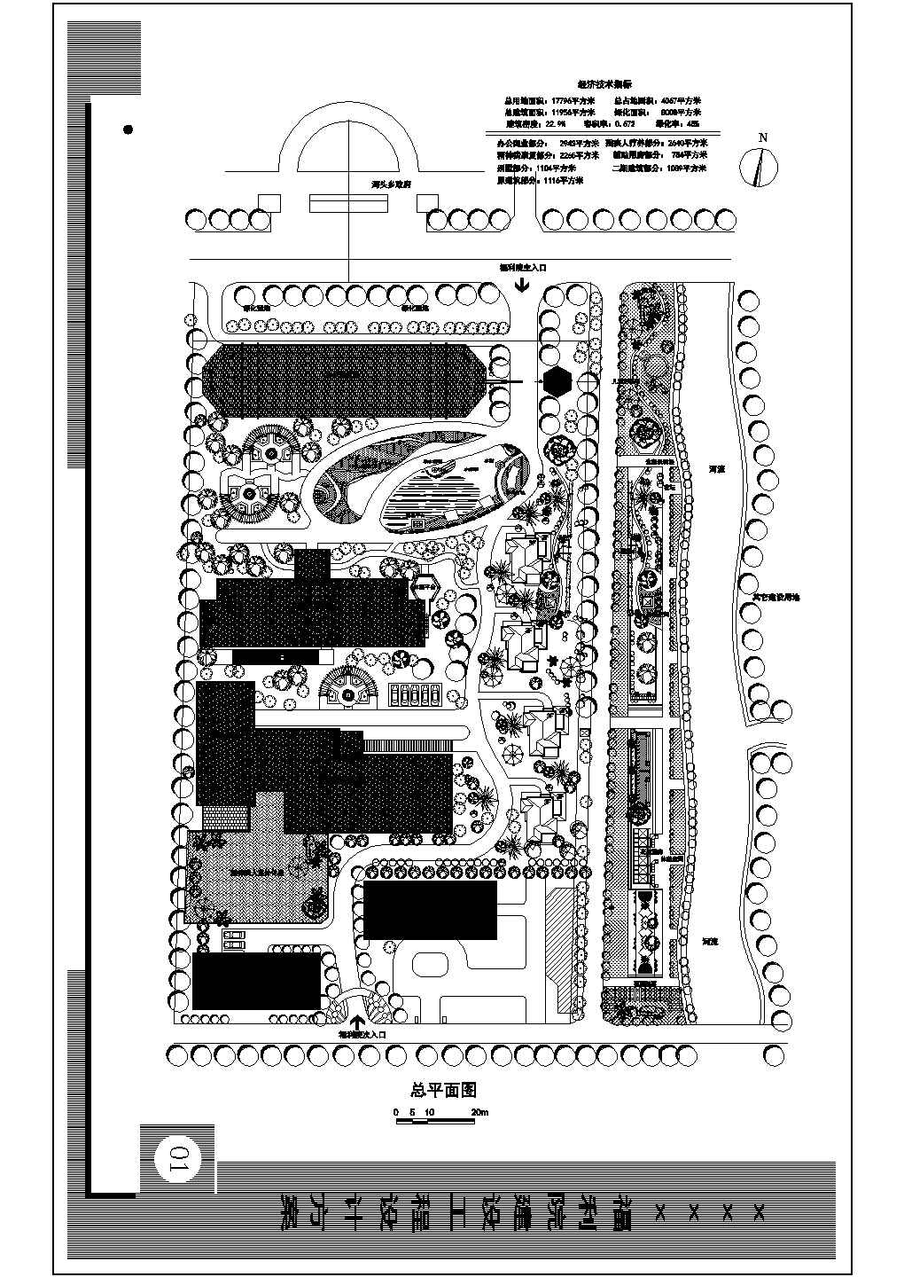 某市级福利院CAD详细建筑规划设计总平面图