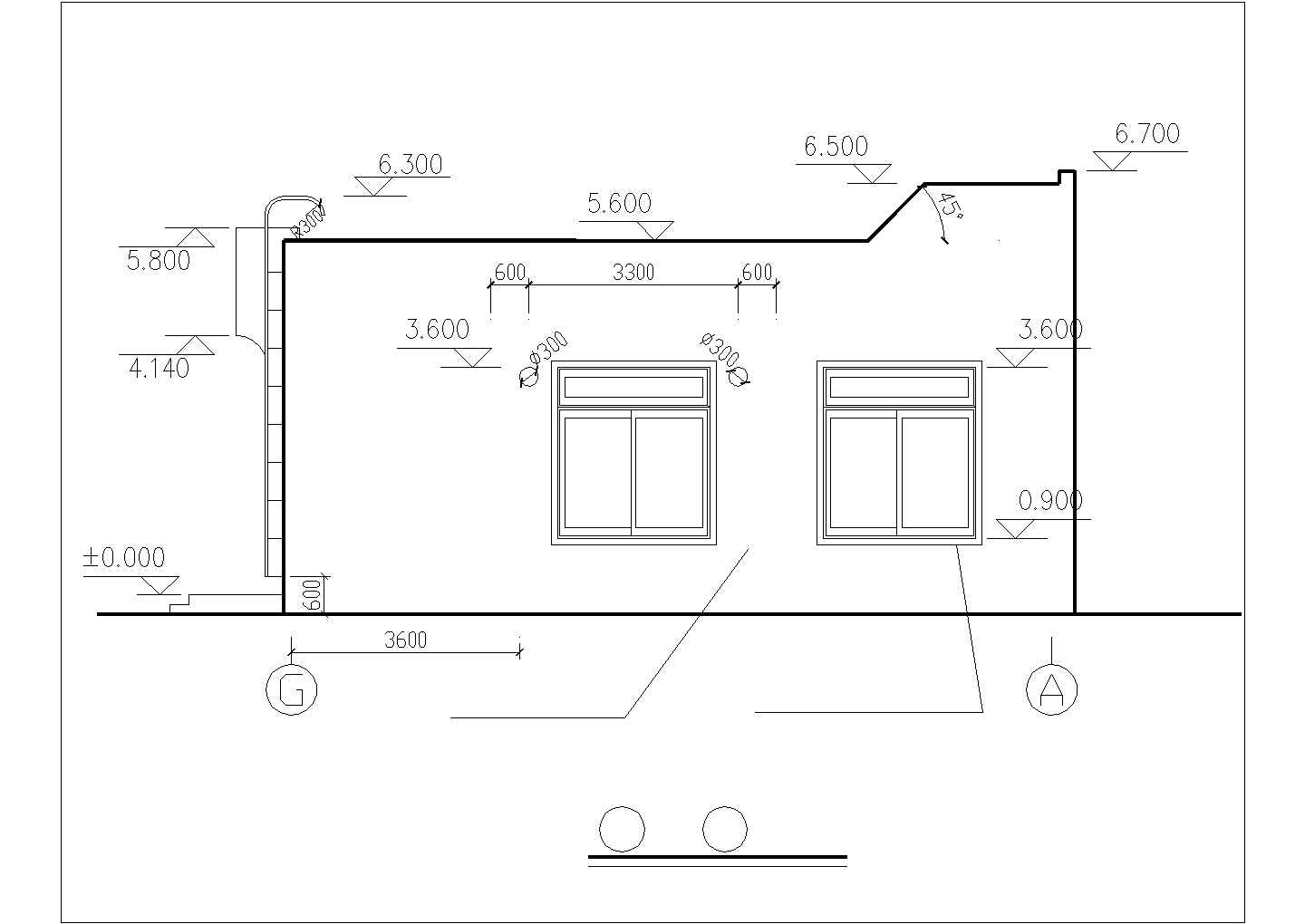 某单位450平米单层砖混结构职工食堂建筑设计CAD图纸
