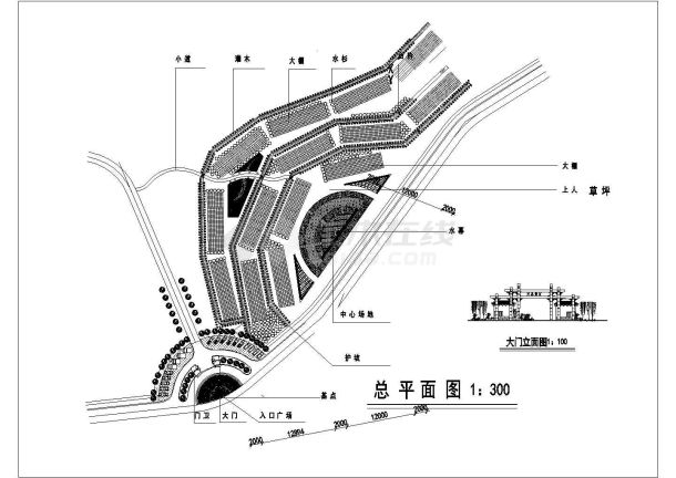 某公园平面布置及部分节点CAD设计大样图-图一