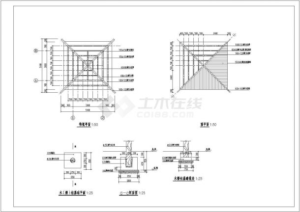 某经典木亭施工CAD设计大样详图-图二