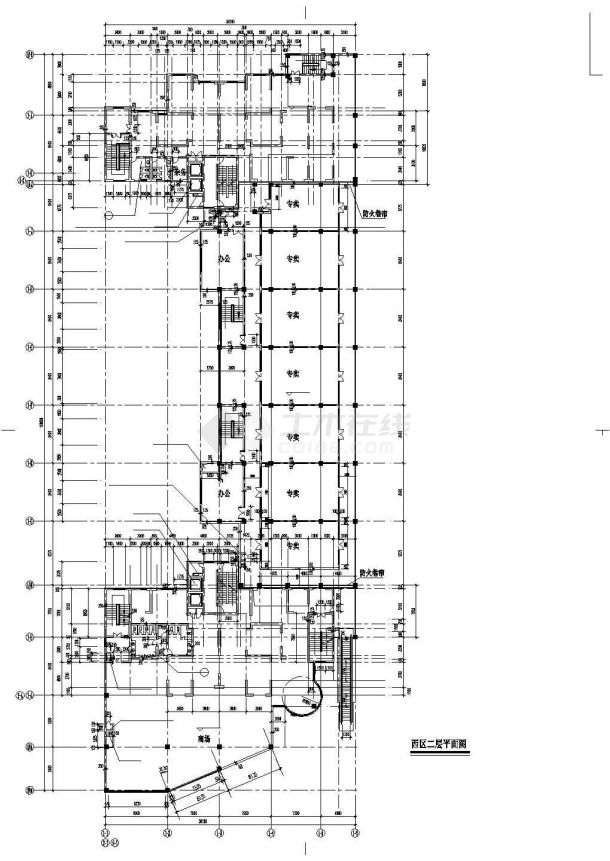 1.1万平米四层框架结构大型商场局部平面设计CAD图纸-图一