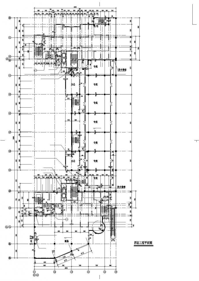 1.1万平米四层框架结构大型商场局部平面设计CAD图纸_图1