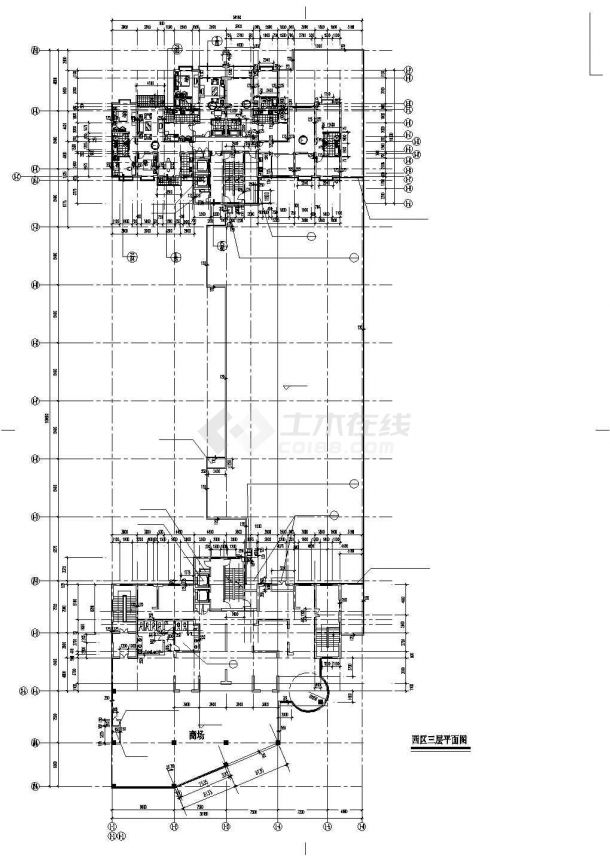 1.1万平米四层框架结构大型商场局部平面设计CAD图纸-图二