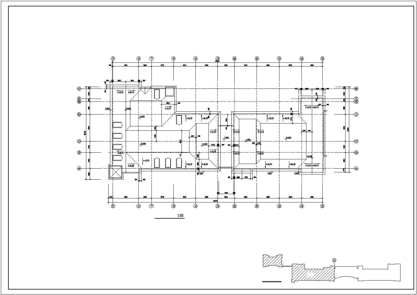 1.7万平米4+3层双段组合式商业综合楼建筑设计CAD图纸