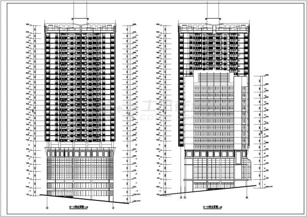 30层框架剪力墙结构商住楼建筑设计CAD图纸（1-5层商用/含地下3层车库）-图二