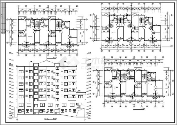 2400平米7层框混结构商住楼建筑设计CAD图纸（1-2层商用）-图二