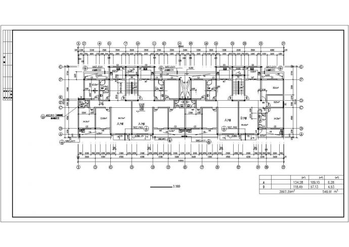 3900平米左右7层框架结构商住楼建筑设计CAD图纸（底层商铺）_图1