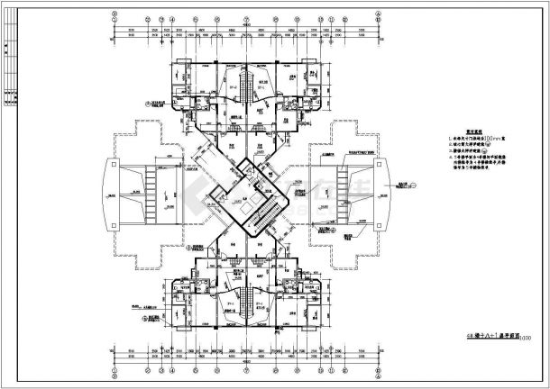 浙江省某市18层框架核心筒建筑全套cad施工图(包含平面立面图纸)-图一