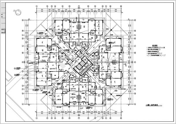 浙江省某市18层框架核心筒建筑全套cad施工图(包含平面立面图纸)-图二
