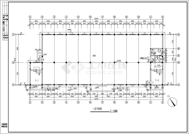 厂房设计_现浇三层框架结构汽车零部件厂建筑施工CAD图-图一