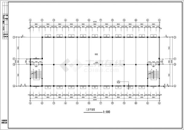 厂房设计_现浇三层框架结构汽车零部件厂建筑施工CAD图-图二
