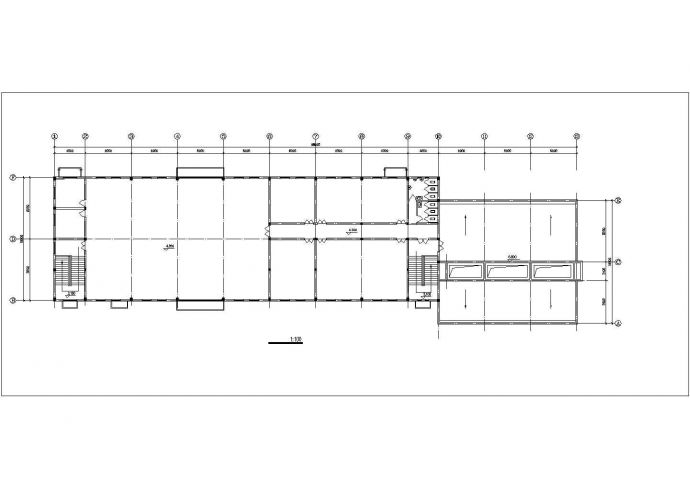 上海某大学3500平米2层框架结构学生餐厅建筑设计CAD图纸_图1