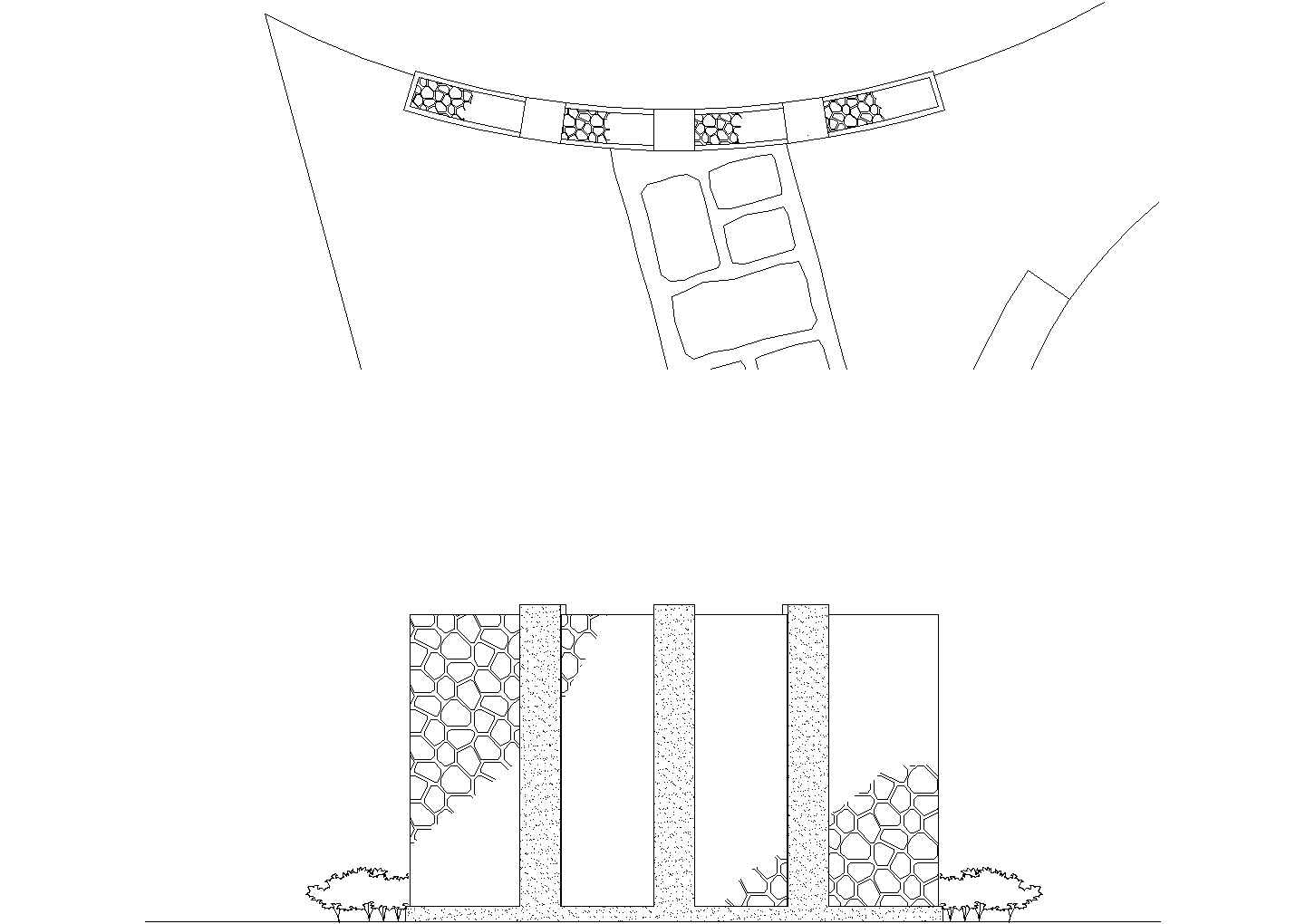苏州某一部分挡土景墙设施全套施工设计cad图纸(含台阶挡墙施工大样图)