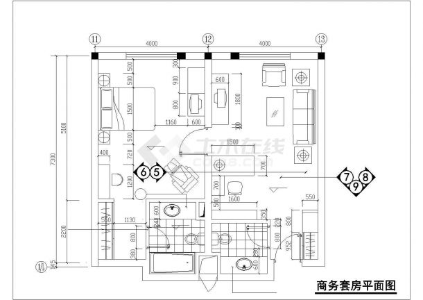 南京市某星级酒店内部商务套间装修施工设计CAD图纸-图一