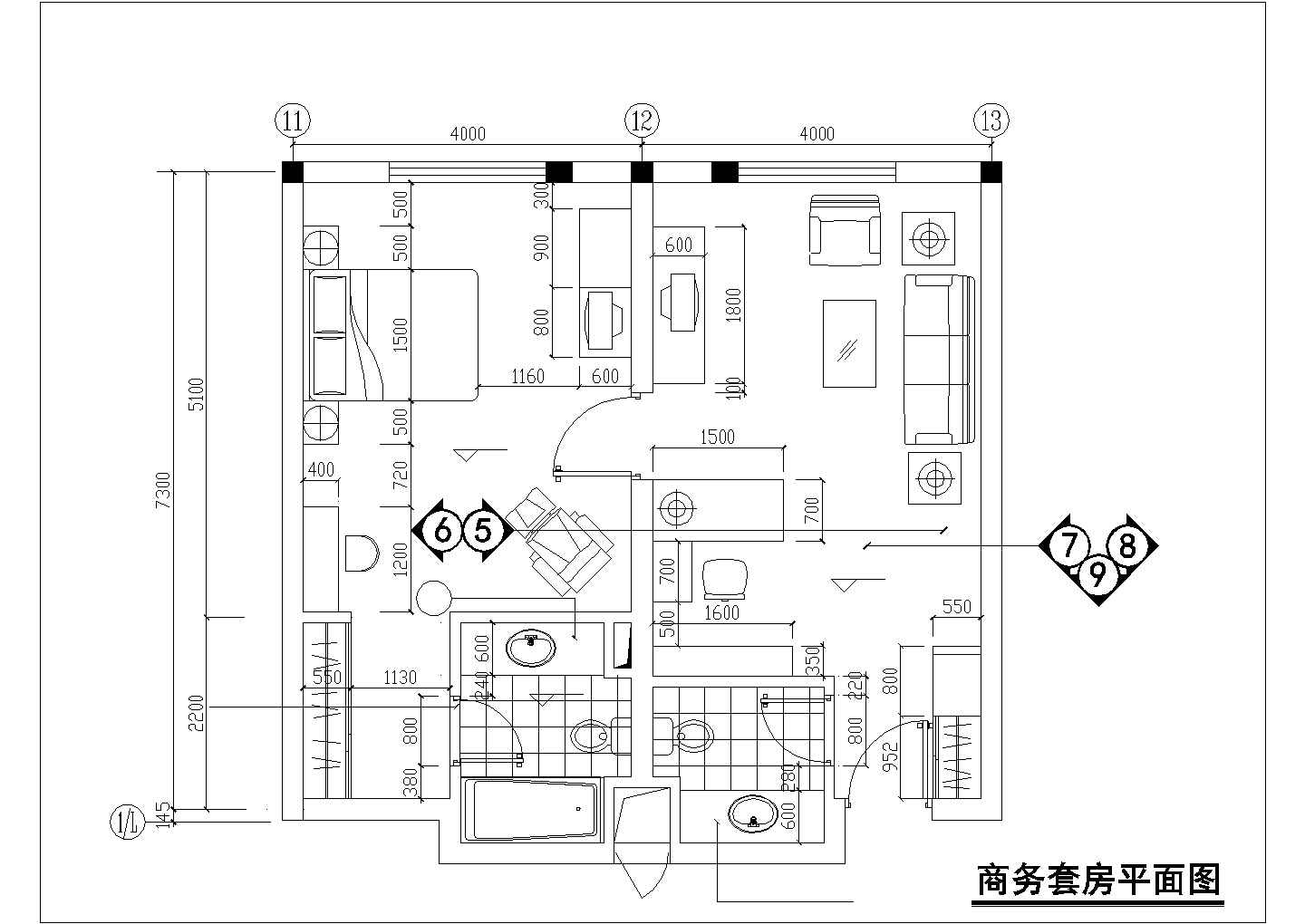 南京市某星级酒店内部商务套间装修施工设计CAD图纸