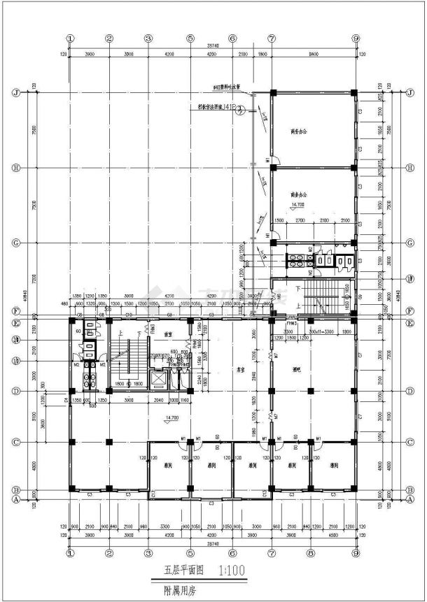 西安市某街道1.1万平米十三层框架结构星级大酒店全套建筑设计CAD图纸-图一