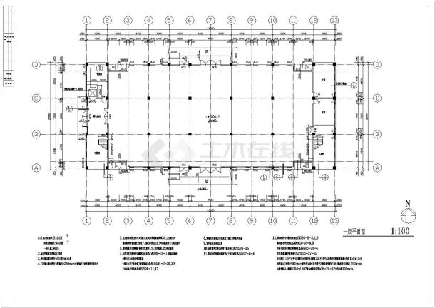 厂房设计_某三层框架结构公司厂房建施CAD图-图二