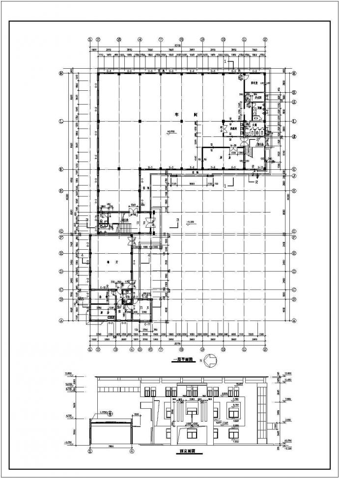 厂房设计_三层厂房建筑施工CAD图_图1