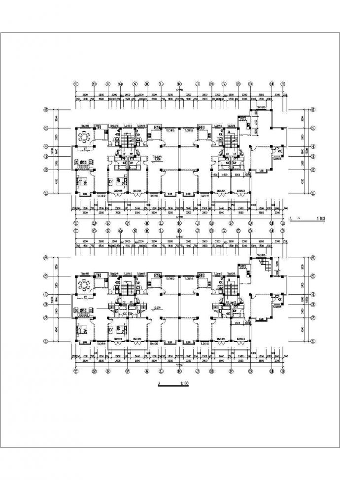 6层四栋组合式砖混结构商住楼全套建筑设计CAD图纸（1层为商用）_图1