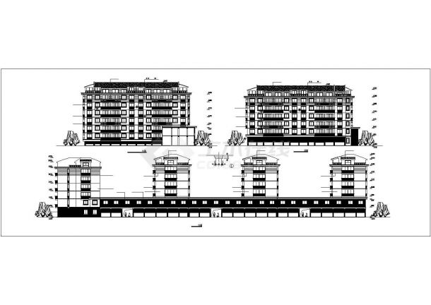 6层四栋组合式砖混结构商住楼全套建筑设计CAD图纸（1层为商用）-图二