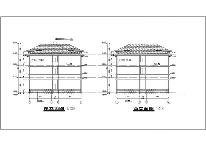 某三层简约式办公楼建筑设计方案CAD图纸_图1