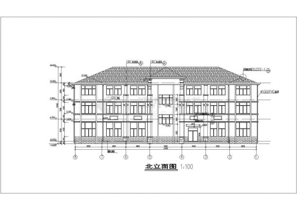 某三层简约式办公楼建筑设计方案CAD图纸-图二