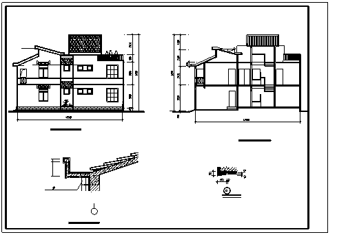 某二层半框架结构新农村别墅建筑施工cad图(带效果图)-图二