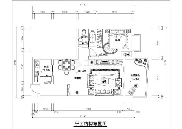 江苏某市楼盘11栋12栋一室户型室内装修方案cad平面施工图-图二