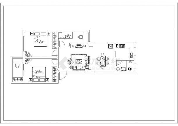 雅居乐装修公司一套三居室家居装修设计cad图纸-图二