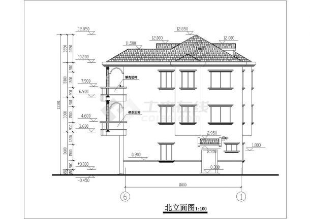 南京市某现代村镇3层框混结构多独栋单体别墅全套建筑设计CAD图纸-图一