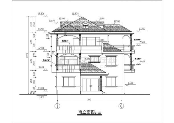南京市某现代村镇3层框混结构多独栋单体别墅全套建筑设计CAD图纸-图二