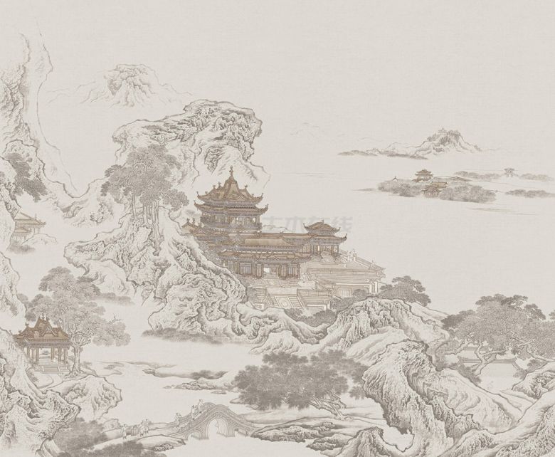 中式楼阁山水壁纸壁画 (56).jpg-图一