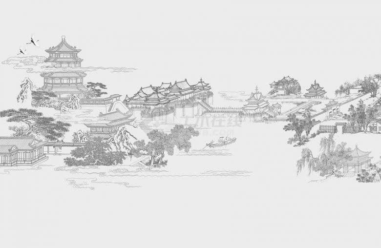 中式楼阁山水壁纸壁画 (37).jpeg-图一
