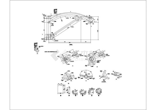 某工厂膜结构桁架全套施工设计cad详图（8张）-图二