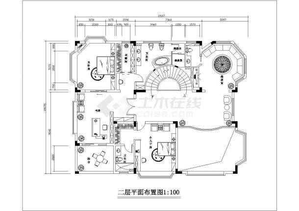 太原市某大型避暑山庄2层独栋别墅局部平面设计CAD图纸-图二