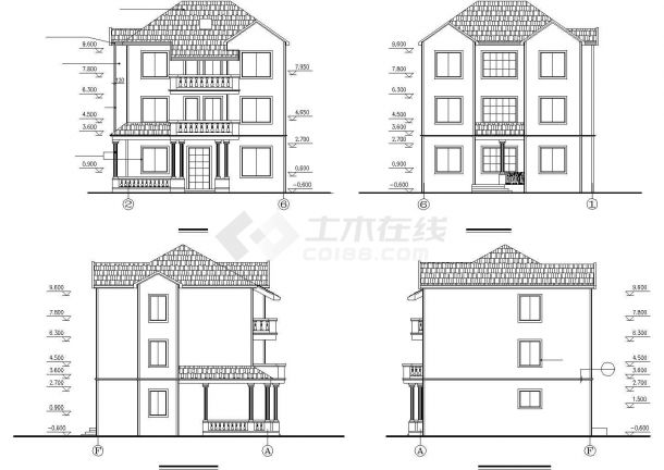 某地区3层别墅建筑设计施工CAD图纸-图二