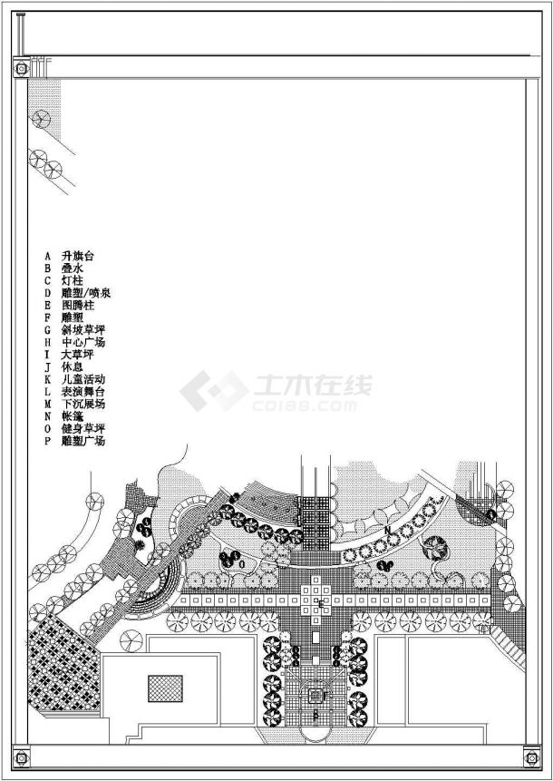 某市中心区广场规划CAD完整建筑设计图-图二