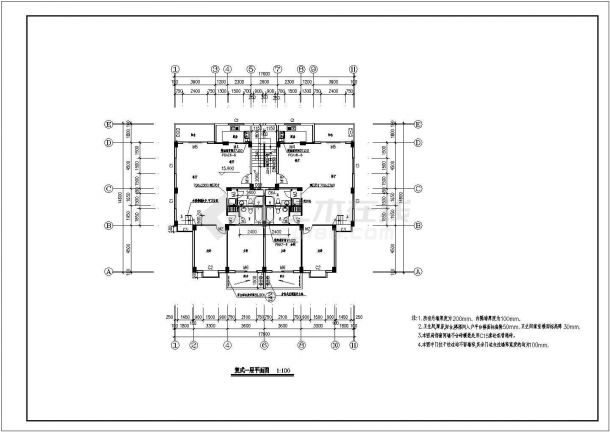 武汉复式1梯2户普通住宅楼设计详细建筑施工图-图二
