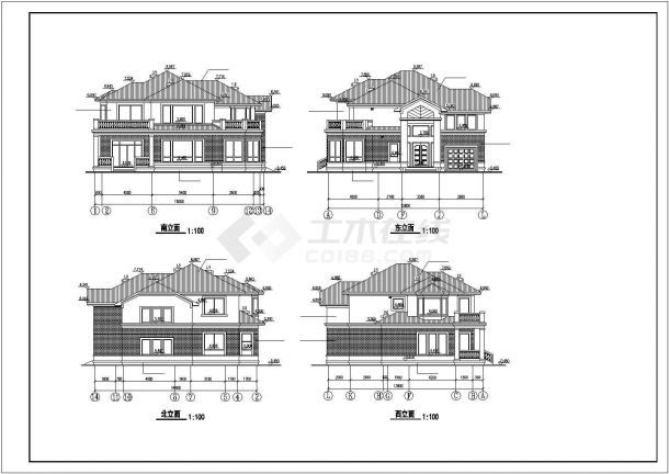 某经济开发区居民小区轻装别墅建筑设计CAD图纸-图二