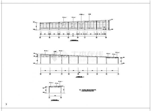 对跨钢结构门刚厂房结构CAD施工图-图一