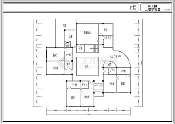 某三层小区幼儿园建筑方案设计cad施工图-图二