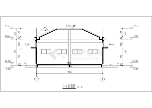 单层框架结构配电房建筑设计cad施工图-图一