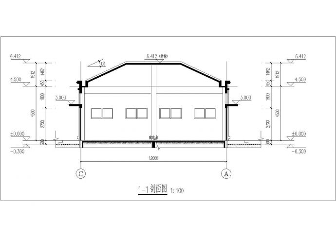 单层框架结构配电房建筑设计cad施工图_图1