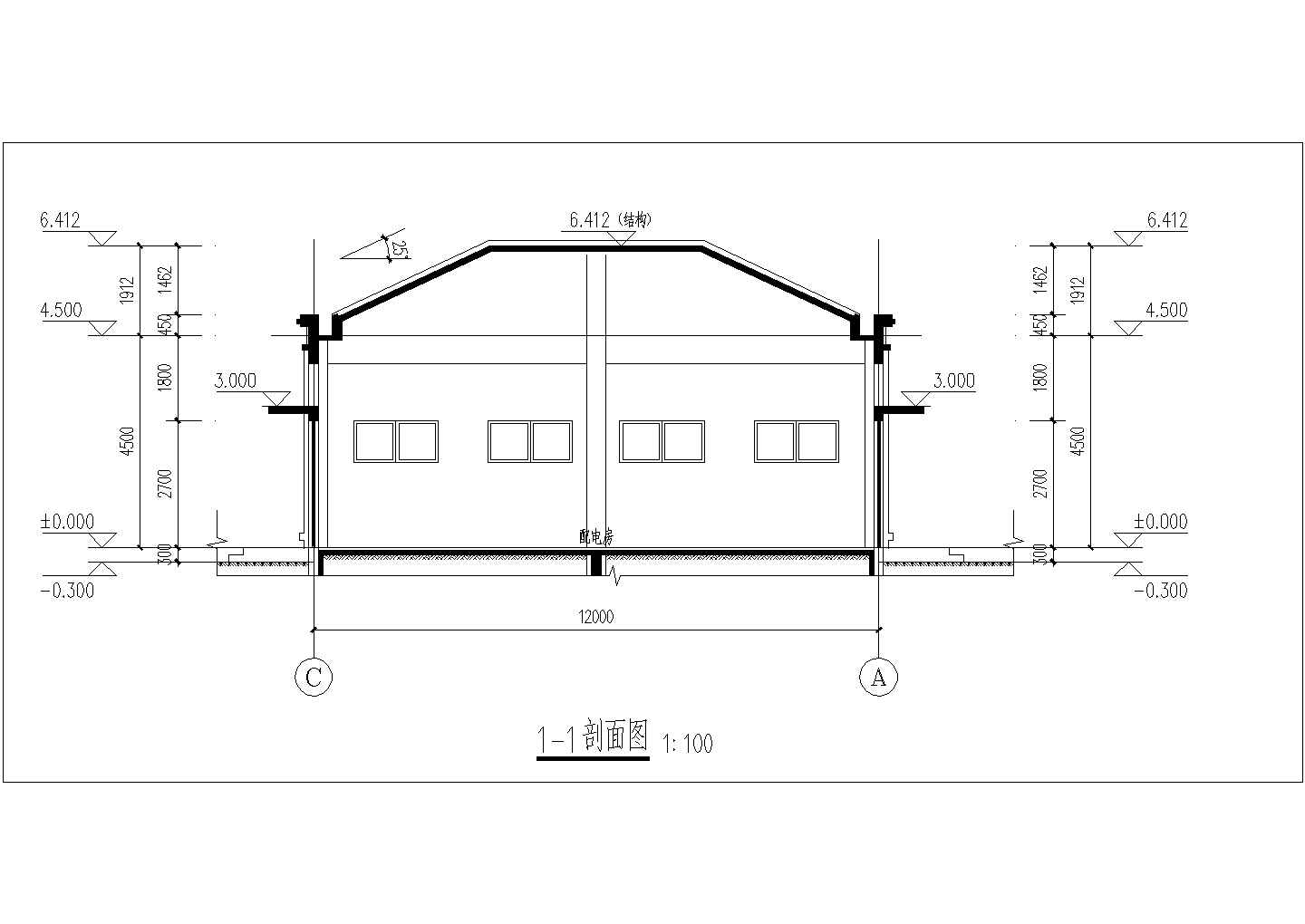 单层框架结构配电房建筑设计cad施工图