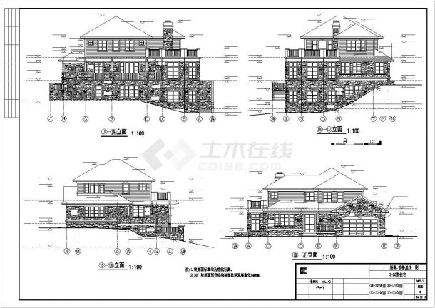 大连市某度假山庄3层框混结构单体豪华别墅建筑设计CAD图纸-图一