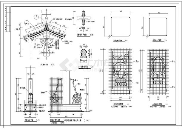 某小型牌坊施工CAD全套结构设计详图-图二